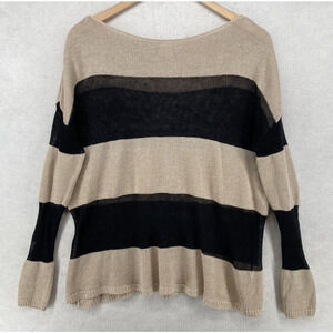 THE FISHER PROJECT EILEEN FISHER Sweater S Small Linen Sheer Stripe Beige Black